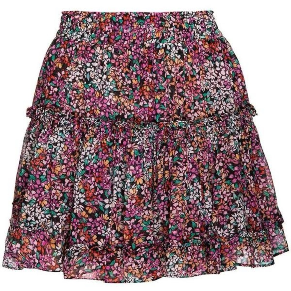 Misa Los Angeles Tiered Floral Mini Skirt in Pink, Black, Green, White